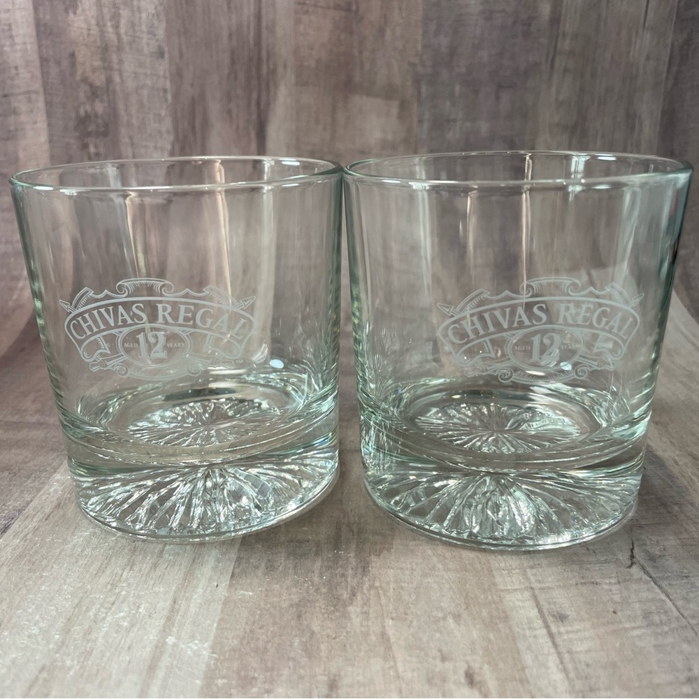 Set of 2 Chivas Regal Scotch Whiskey Aged 12 Years Large & Heavy Rocks Glasses